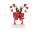 Voir la slide Décoration Noël deux cannes sucre d'orge rouge nœud houx socle neige H25cm