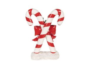 Décoration Noël deux cannes sucre d'orge rouge nœud houx socle neige H25cm