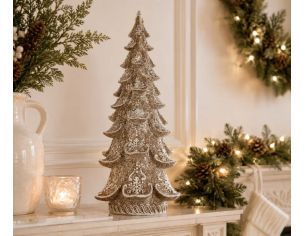 Décoration sapin de Noël brun effet neige motifs flocons H30cm