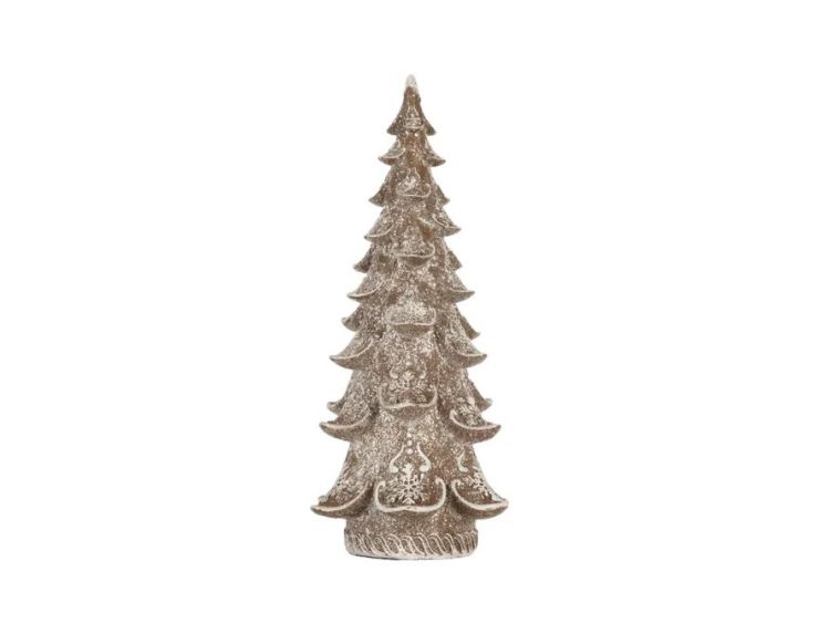 Décoration sapin de Noël brun effet neige motifs flocons H30cm