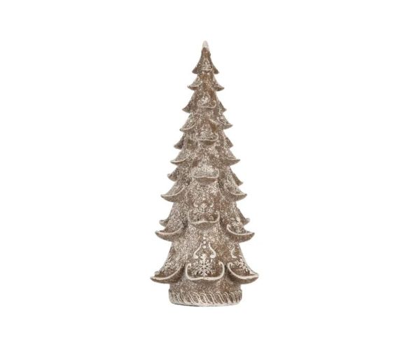 Décoration sapin de Noël brun effet neige motifs flocons H30cm