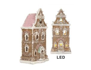 Maison pain d'épices marron pastel LED fenêtres lumineuses H18cm