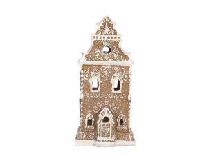Maison pain d'épices marron pastel LED fenêtres lumineuses H18cm
