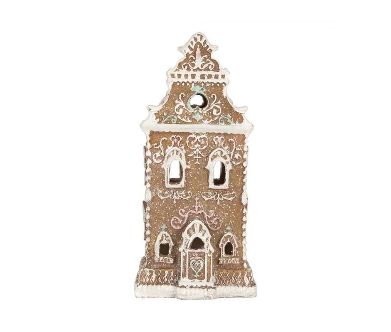 Maison pain d'épices marron pastel LED fenêtres lumineuses H18cm