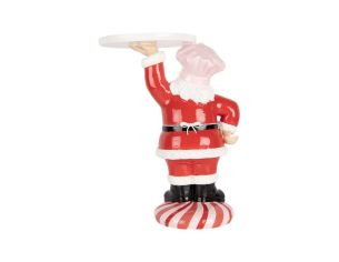 Décoration Père Noël pâtissier plateau blanc tablier confettis socle rayé H27cm