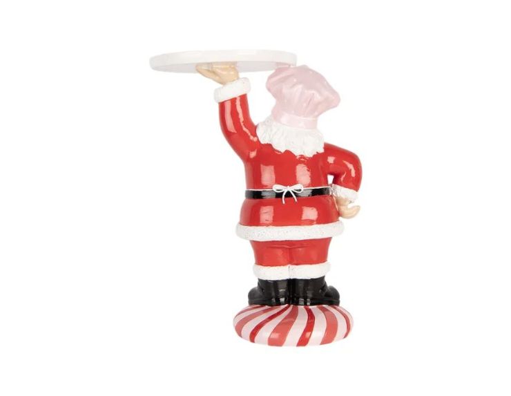 Décoration Père Noël pâtissier plateau blanc tablier confettis socle rayé H27cm