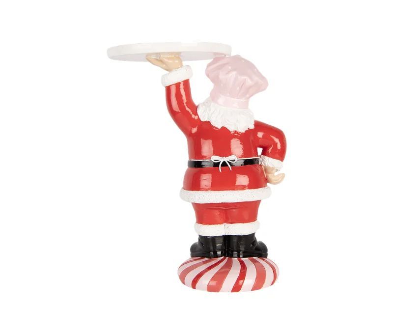 Décoration Père Noël pâtissier plateau blanc tablier confettis socle rayé H27cm