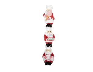 Décoration trois Pères Noël empilés pâtissiers glace gâteau menu polyrésine L12 x l14 x H52cm