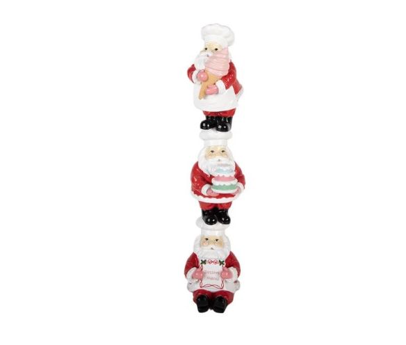 Décoration trois Pères Noël empilés pâtissiers glace gâteau menu polyrésine L12 x l14 x H52cm
