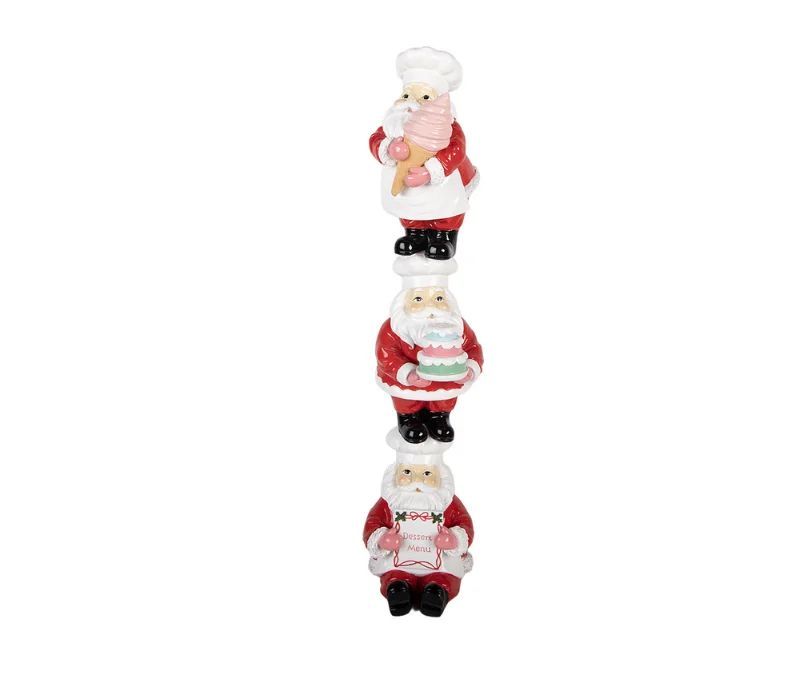 Décoration trois Pères Noël empilés pâtissiers glace gâteau menu polyrésine L12 x l14 x H52cm