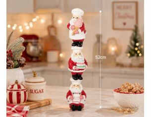 Décoration trois Pères Noël empilés pâtissiers glace gâteau menu polyrésine L12 x l14 x H52cm