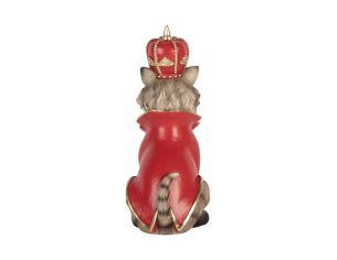 Chat décoratif polyrésine costume casse-noisette rouge vert couronne dorée L8 x l11 x H21cm