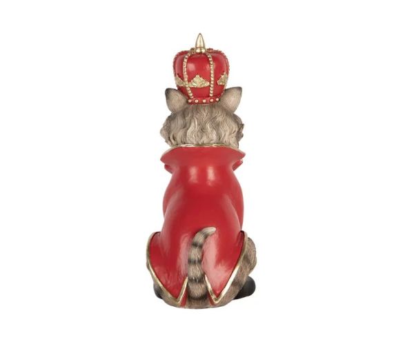 Chat décoratif polyrésine costume casse-noisette rouge vert couronne dorée L8 x l11 x H21cm