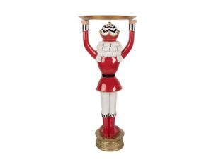 Casse-noisette polyrésine rouge blanc doré avec plateau socle doré L30 x l30 x H65cm