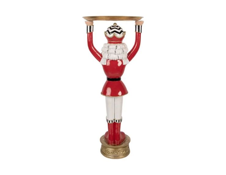 Casse-noisette polyrésine rouge blanc doré avec plateau socle doré L30 x l30 x H65cm