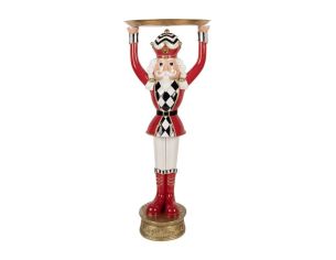 Casse-noisette polyrésine rouge blanc doré avec plateau socle doré L30 x l30 x H65cm