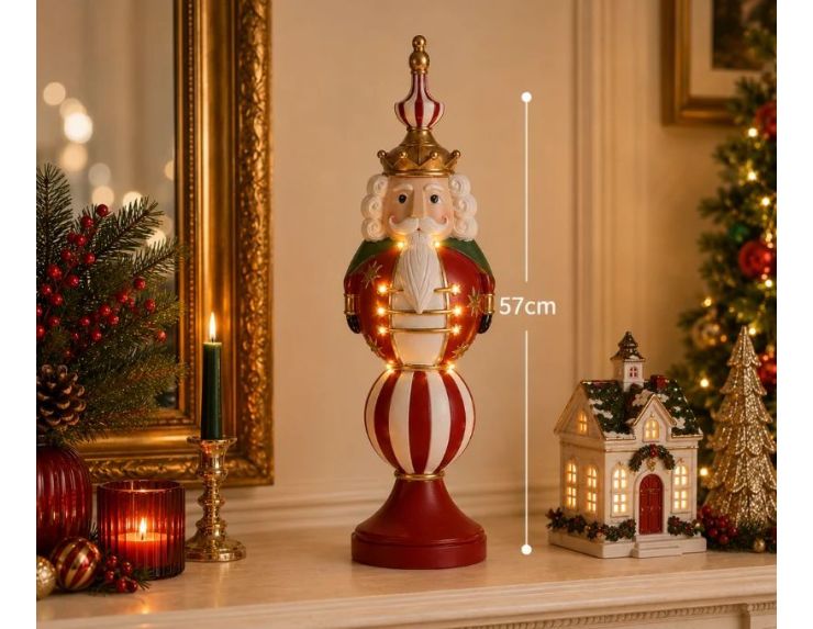 Casse-noisette décoratif LED polyrésine rouge blanc vert doré couronne L17 x l16 x H57cm