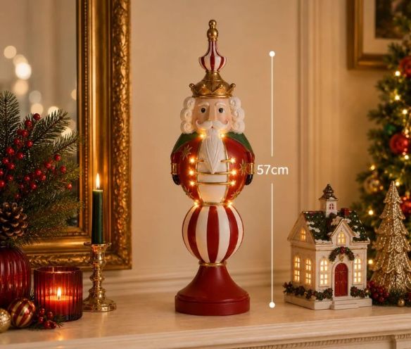 Casse-noisette décoratif LED polyrésine rouge blanc vert doré couronne L17 x l16 x H57cm