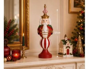 Casse-noisette décoratif LED polyrésine rouge blanc vert doré couronne L17 x l16 x H57cm