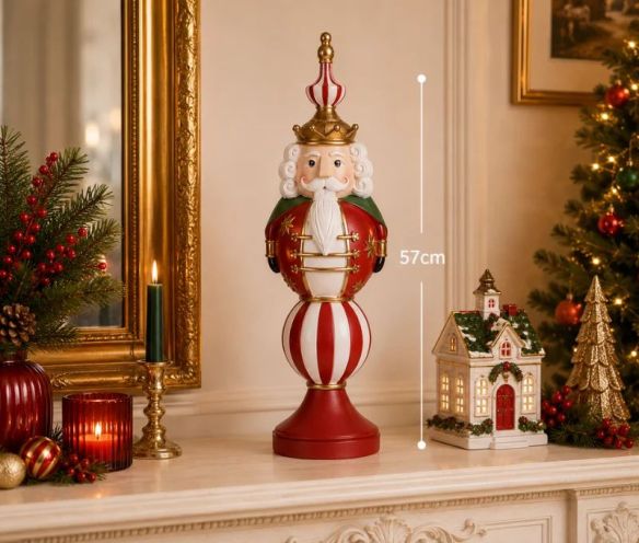 Casse-noisette décoratif LED polyrésine rouge blanc vert doré couronne L17 x l16 x H57cm