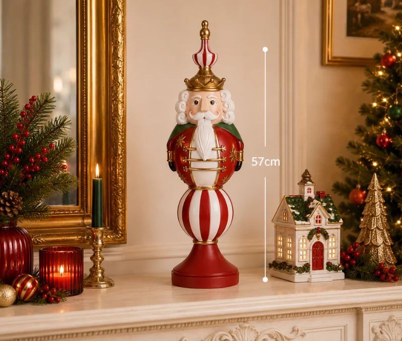 Casse-noisette décoratif LED polyrésine rouge blanc vert doré couronne L17 x l16 x H57cm