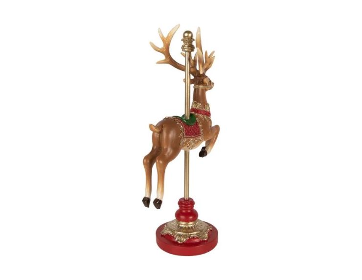 Décoration renne polyrésine marron rouge doré socle rouge L18 x l10 x H35cm