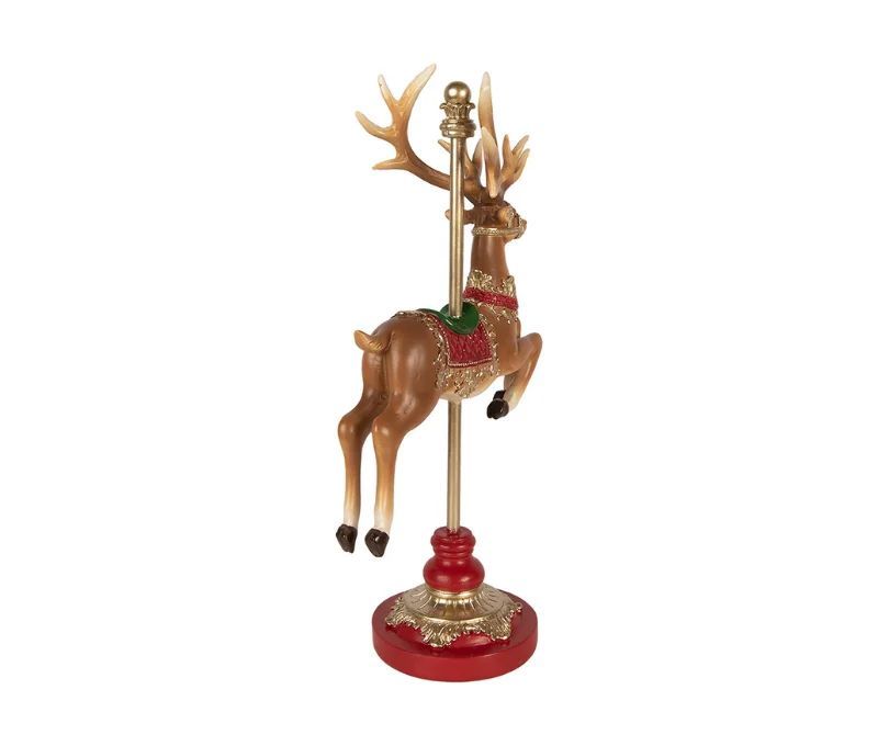 Décoration renne polyrésine marron rouge doré socle rouge L18 x l10 x H35cm