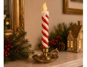 Bougie décorative polyrésine sucre d'orge rouge blanc bougeoir doré L12 x l11 x H26cm