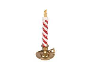Bougie décorative polyrésine sucre d'orge rouge blanc bougeoir doré L12 x l11 x H26cm
