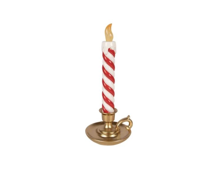 Bougie décorative polyrésine sucre d'orge rouge blanc bougeoir doré L12 x l11 x H26cm