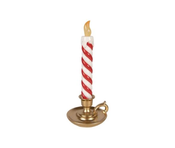 Bougie décorative polyrésine sucre d'orge rouge blanc bougeoir doré L12 x l11 x H26cm