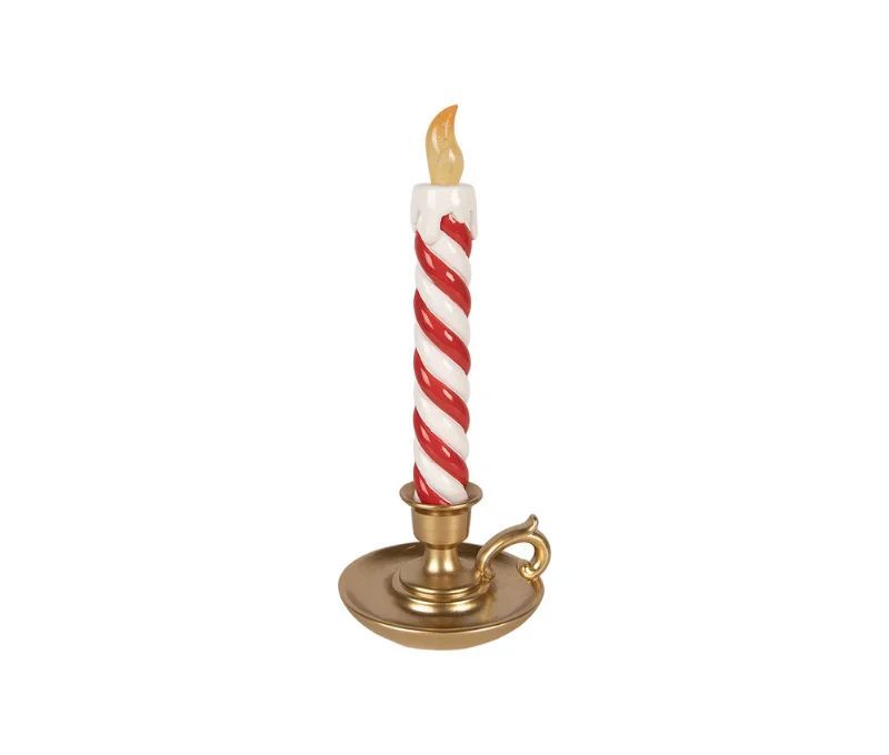 Bougie décorative polyrésine sucre d'orge rouge blanc bougeoir doré L12 x l11 x H26cm