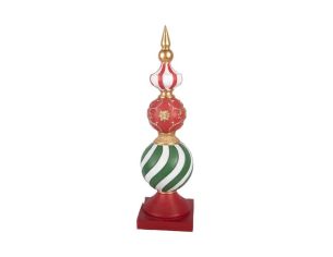 Décoration Noël pointe boules rouge blanc vert doré socle carré rouge L16 x l16 x H56cm