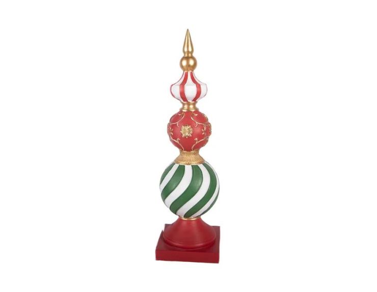 Décoration Noël pointe boules rouge blanc vert doré socle carré rouge L16 x l16 x H56cm
