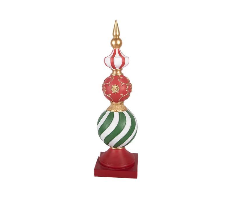 Décoration Noël pointe boules rouge blanc vert doré socle carré rouge L16 x l16 x H56cm