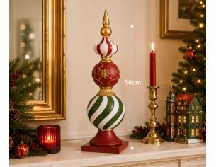 Décoration Noël pointe boules rouge blanc vert doré socle carré rouge L16 x l16 x H56cm