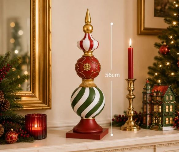 Décoration Noël pointe boules rouge blanc vert doré socle carré rouge L16 x l16 x H56cm