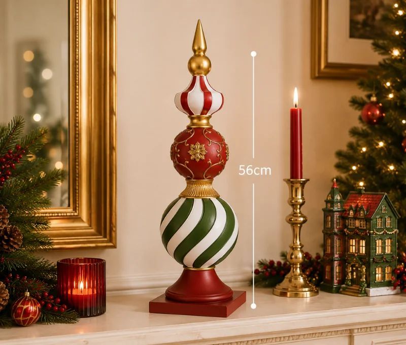 Décoration Noël pointe boules rouge blanc vert doré socle carré rouge L16 x l16 x H56cm