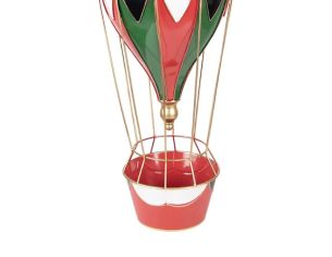 Montgolfière métal rouge vert noir blanc doré panier rouge Ø26 x H62cm