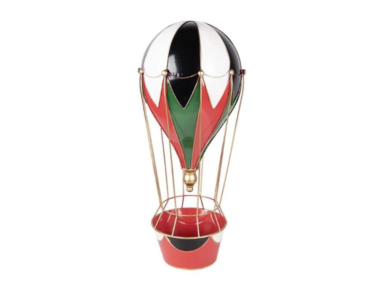 Montgolfière métal rouge vert noir blanc doré panier rouge Ø26 x H62cm