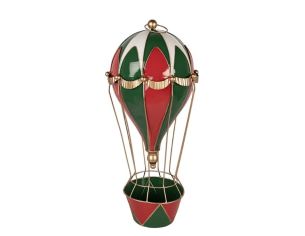 Montgolfière métal rouge vert blanc doré panier vert rouge Ø28 x H66cm