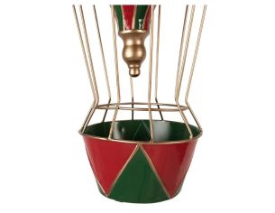 Montgolfière métal rouge vert blanc doré panier vert rouge Ø28 x H66cm