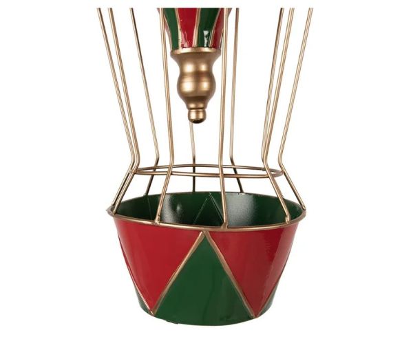 Montgolfière métal rouge vert blanc doré panier vert rouge Ø28 x H66cm