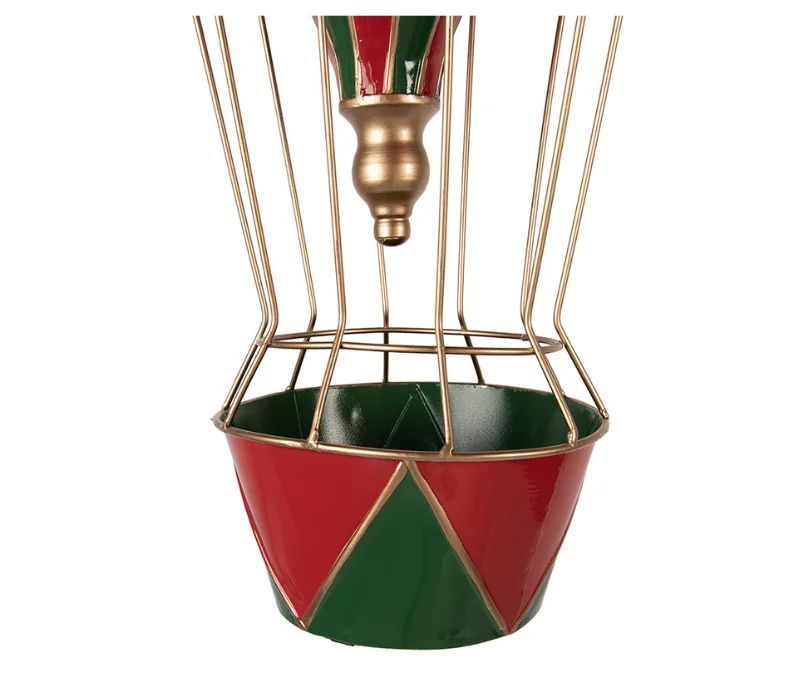 Montgolfière métal rouge vert blanc doré panier vert rouge Ø28 x H66cm