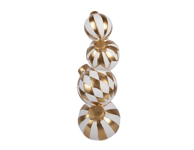 Décoration Noël quatre boules empilées blanches dorées motifs rayures losanges Ø15 x H41cm