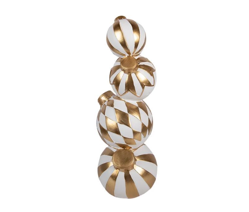Décoration Noël quatre boules empilées blanches dorées motifs rayures losanges Ø15 x H41cm