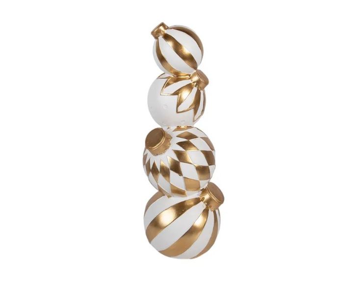 Décoration Noël quatre boules empilées blanches dorées motifs rayures losanges Ø15 x H41cm