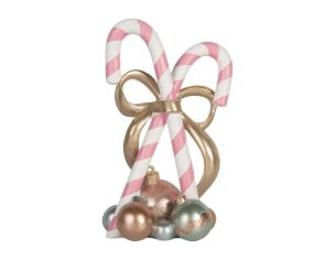 Décoration sucres d'orge roses blancs croisés nœud doré boules décoratives L19 x l14 x H30cm