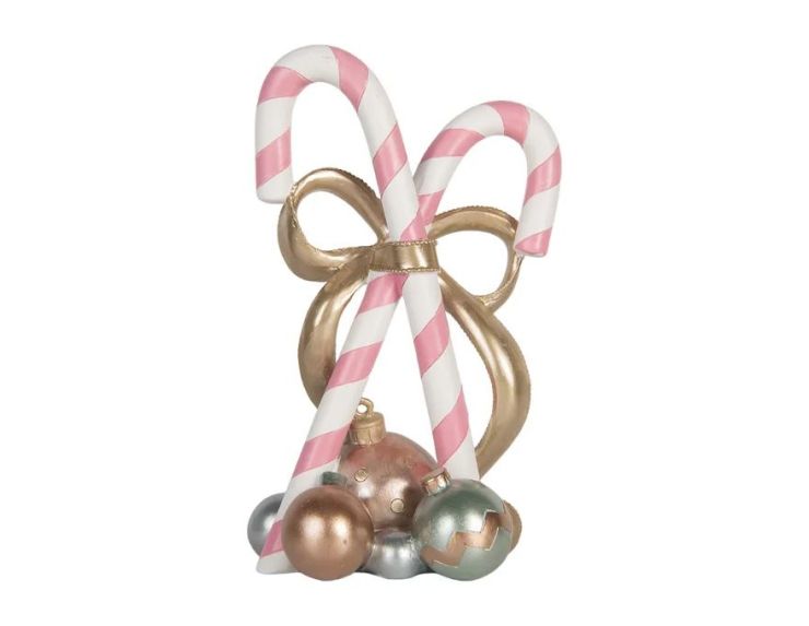 Décoration sucres d'orge roses blancs croisés nœud doré boules décoratives L19 x l14 x H30cm