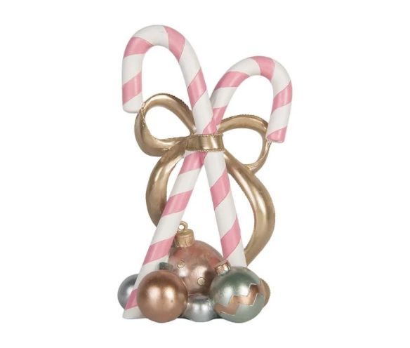 Décoration sucres d'orge roses blancs croisés nœud doré boules décoratives L19 x l14 x H30cm